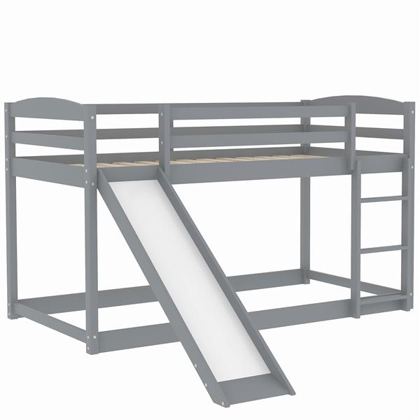 Twin over Twin Bunk Bed with Convertible Slide and Ladder , Gray