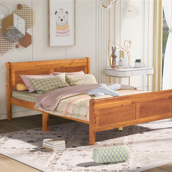 Queen Size Wood Platform Bed with Headboard and Wooden Slat Support (Oak)