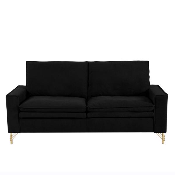 Black, Velvet Cloth Indoor Double Sofa With Metal Feet, 78.54"*31.69"*38.18"