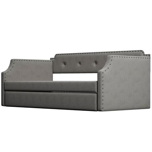 Upholstered Daybed with Trundle, Wood Slat Support,Upholstered Frame Sofa Bed , Twin,Gray