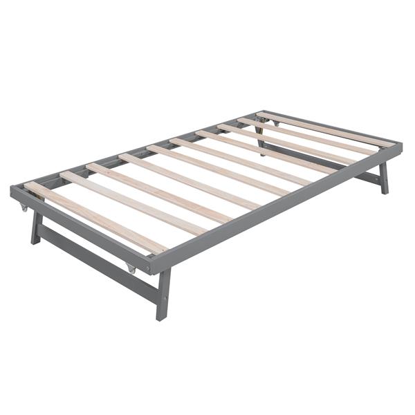 Full Size Platform Bed with Adjustable Trundle,Gray