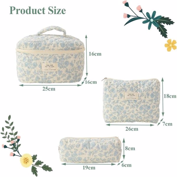 Cosmetic Bags for Women(3 pcs) Cute Floral Makeup Bag, Organizer Storage Make Up Bag,Travel Toiletry bags,Handbags Purses