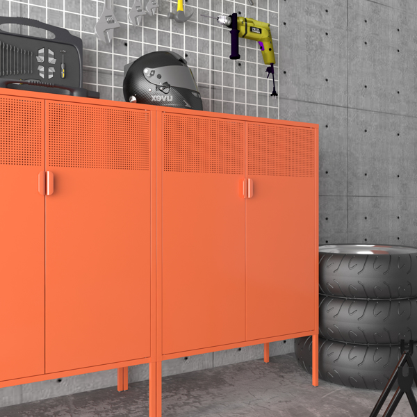 Steel lockers, adjustable laminates, side cabinets, shoe cabinets, lockers orange