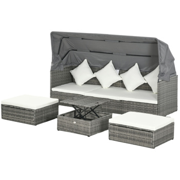 4 Piece Outdoor Rattan Sofa Set-Cream White