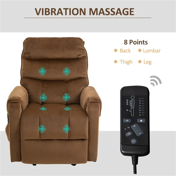 Brown Velvet Recliner Chair,Power Lift Chair with Vibration Massage, Remote Control