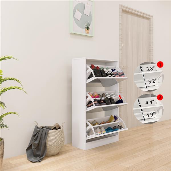 Narrow Shoe Storage Cabinet with Mirror, Wood Slim Shoe Rack 3 Tier Shoe Organizer for Home and Apartment, White