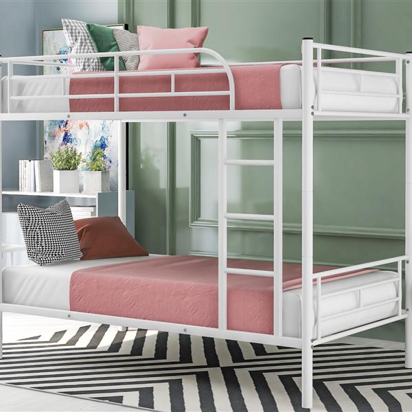 Twin Over Twin Metal Bunk Bed (White)