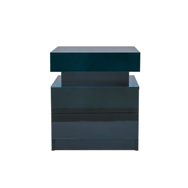 LED Nightstand Modern Black Nightstand with Led Lights Wood Led Bedside Table Nightstand with 2 High Gloss Drawers for Bedroom