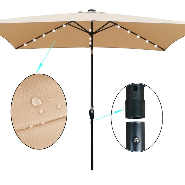 10 x 6.5t Rectangular Patio Solar LED Lighted Outdoor Market Umbrellas  with Crank and Push Button Tilt for Garden Shade Swimming Poo