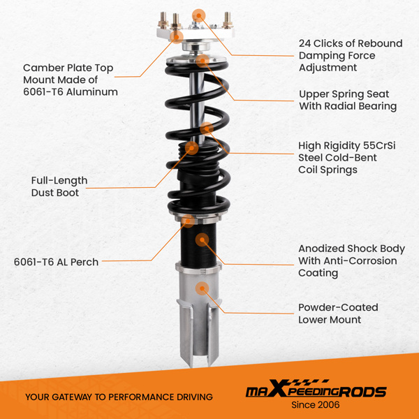 56905886 Coilovers 24 Way Damper Adjustable Shock Suspension Kit for Ford Mustang 1994-2004