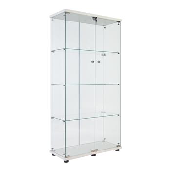 Two Door Glass Cabinet Glass Display Cabinet with 4 Shelves, White