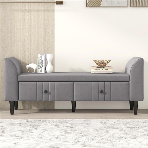 Upholstered Wooden Storage Bench with 2 Drawers For Bedroom,Fully Assembled Except Legs and Handles,Gray