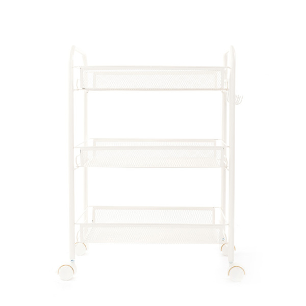 Exquisite Honeycomb Net Three Tiers Storage Cart with Hook Ivory White