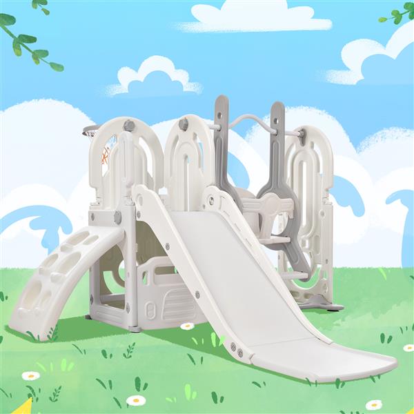 Toddler Slide and Swing Set 5 in 1, Kids Playground Climber Slide Playset with Basketball Hoop  Combination for Babies Indoor & Outdoor