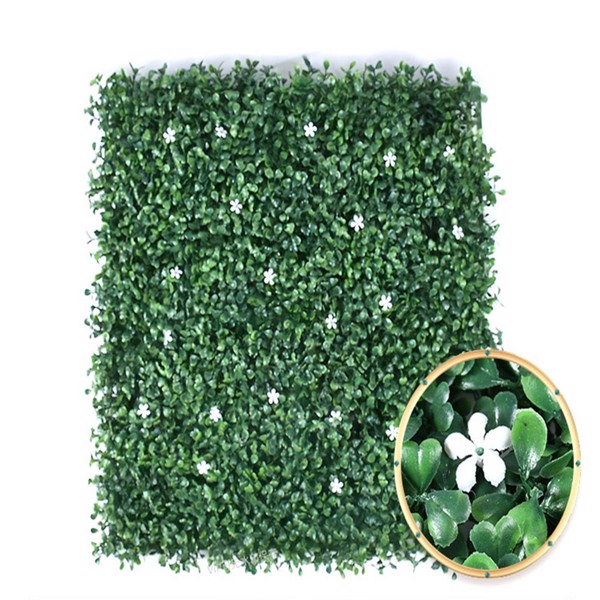 6 Pcs 20"x20"Artificial Greenery Grass Wall Panel,Faux Boxwood Hedge Panel with Flowers Decor