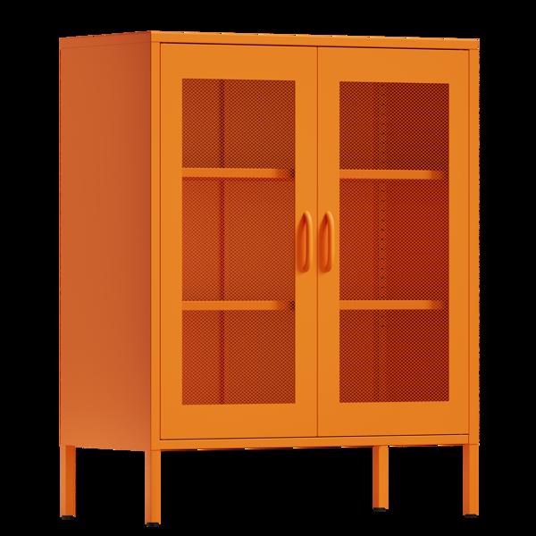  Metal Storage Cabinet with Mesh Doors, Liquor Cabinet with Adjustable Shelves for Kitchen,  Living Room, Home Office, orange