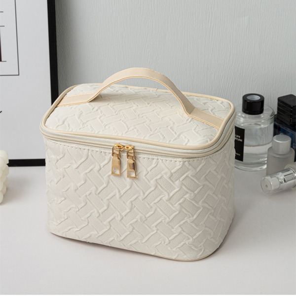 White  Premium Large capacity Portable Travel Makeup Bag, Multi-functional Cosmetic Organizer, Stain-resistant, Handheld Square Bag