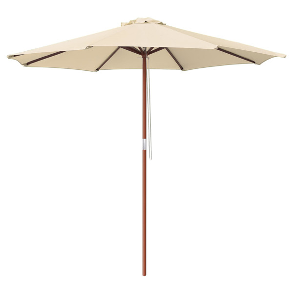  Stylish Wooden Umbrella 9 ft Patio Umbrella features wooden ribs and pole - Aluminum Frame Market Umbrella For Backyard, Deck, Garden, Pool -- ivory（No shipments on weekends）