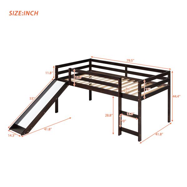 Loft Bed with Slide, Multifunctional Design, Twin (Espresso)