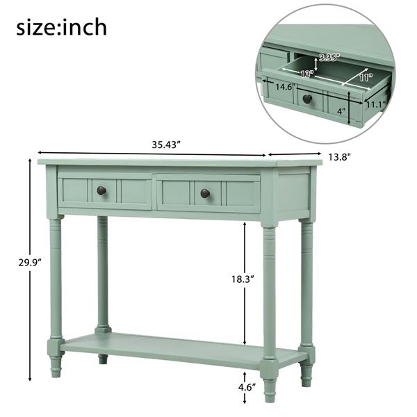 Series Console Table Traditional Design with Two Drawers and Bottom Shelf Acacia Mangium (Retro blue)