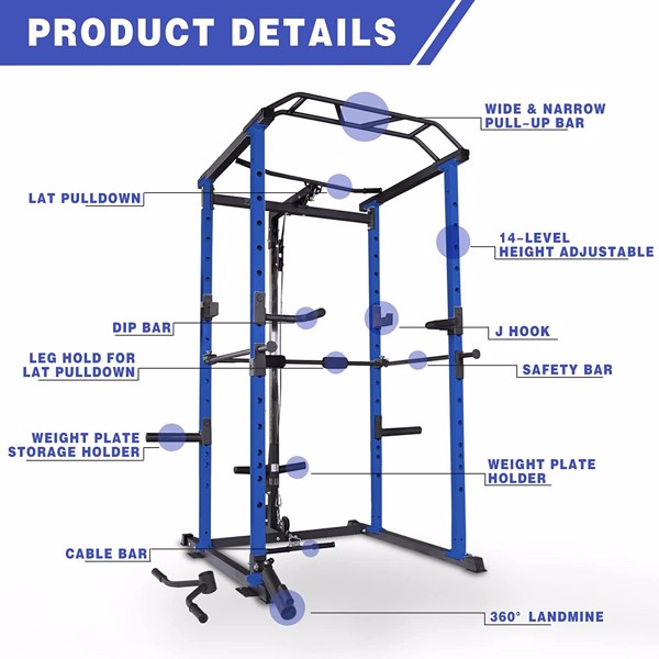 Home Gym sets Multi-functional Power Cage,Home Adjustable Pullup Squat Rack 1000Lbs Capacity Comprehensive Fitness Barbell Rack