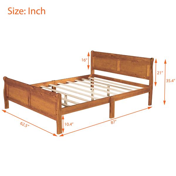 Queen Size Wood Platform Bed with Headboard and Wooden Slat Support (Oak)