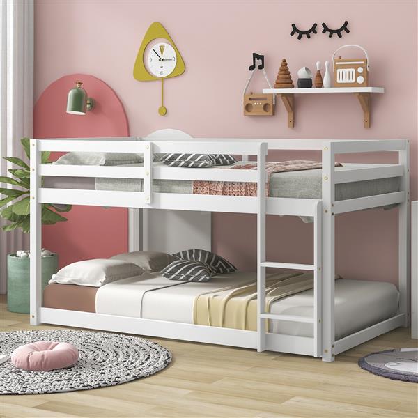 Twin over Twin Floor Bunk Bed, White