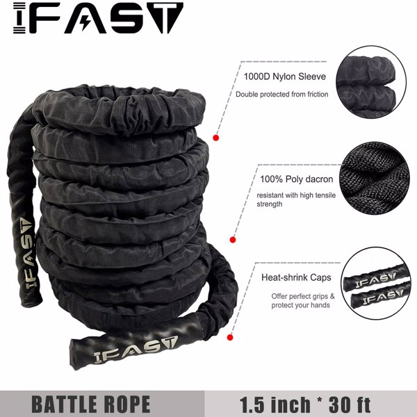 1.5'' 30FT Protective Battle Rope Durable Sleeve Cover 100% Poly Heavy Strength