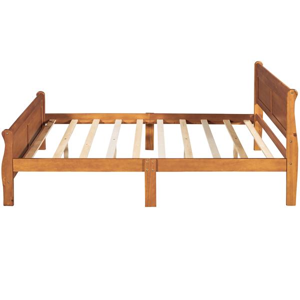 Full Size Wood Platform Bed with Headboard and Wooden Slat Support (Oak)