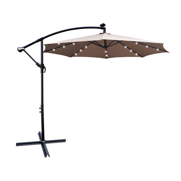 10 ft Outdoor Patio Umbrella Solar Powered LED Lighted Sun Shade Market Waterproof 8 Ribs Umbrella with Crank and Cross Base for Garden Deck Backyard Pool Shade Outside Deck Swimming Pool