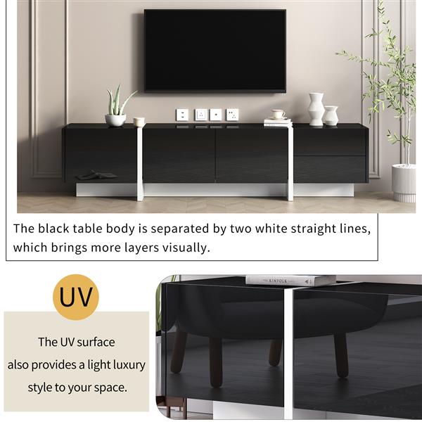 White & Black Contemporary Rectangle Design TV Stand, Unique Style TV Console Table for TVs Up to 80'', Modern TV Cabinet with High Gloss UV Surface for Living Room.