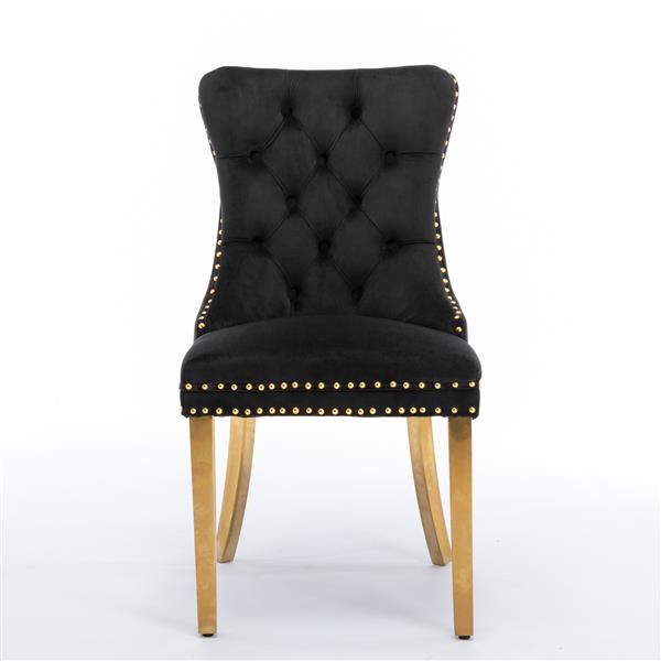 Furniture,Modern, High-end Tufted Solid Wood Contemporary Velvet Upholstered Dining Chair with Golden Stainless Steel Plating Legs,Nailhead Trim,Set of 2，Black and Gold, SW1601BK