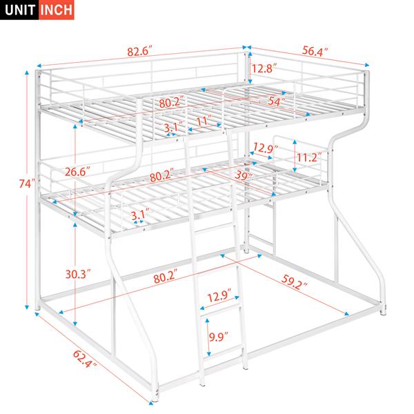 Full XL over Twin XL over Queen Size Triple Bunk Bed with Long and Short Ladder,White