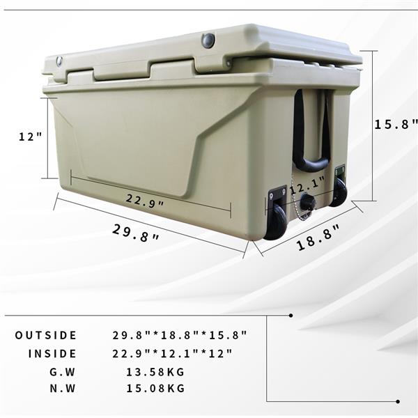 Khaki color ice cooler box 65QT camping ice chest beer box outdoor fishing cooler