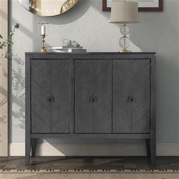 U-style, Accent Storage Cabinet Wooden Cabinet with Adjustable Shelf, Antique Gray, Entryway, Living Room, Study Room