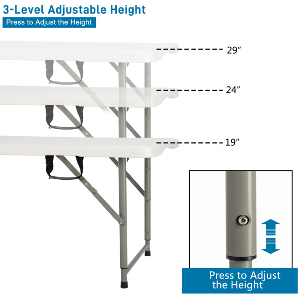 4ft Foldable Lift Patio Plastic Table White