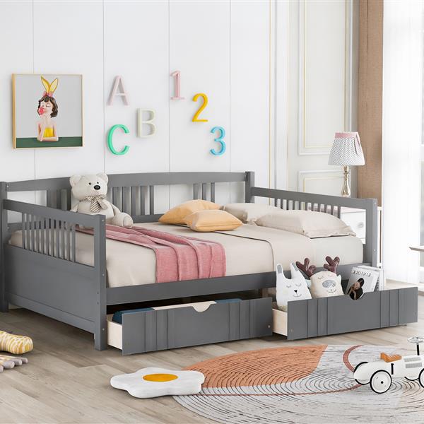 Full Size Daybed Wood Bed with Two Drawers,Gray