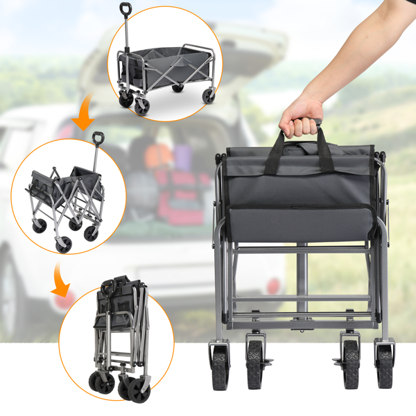 74.5*45.5*84cm 100kg 600d Oxford Cloth Steel Frame Flat Folding Style Grey Cloth Silver Frame Garden Folding Cart