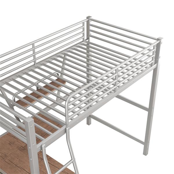 Twin Size Loft Metal&MDF Bed with Desk and Shelf, Silver