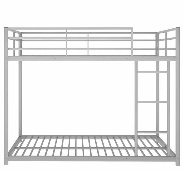 Full over Full Metal Bunk Bed, Low Bunk Bed with Ladder, Silve