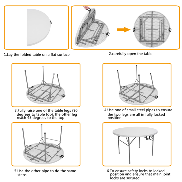 48inch Round Folding Table Outdoor Folding Utility Table White