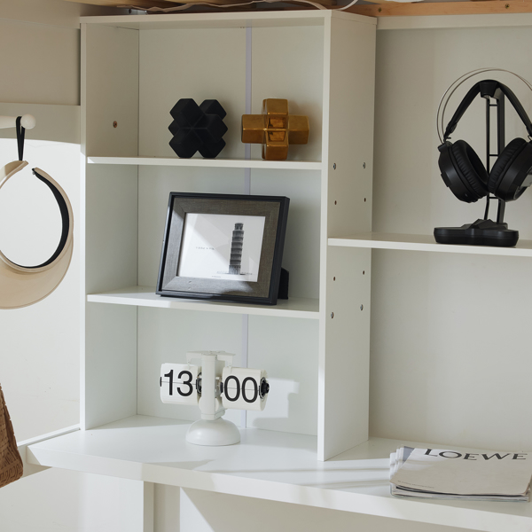 Loft bed with shelf with desk inclined ladder white twin wooden bed pine particle board N101 USA