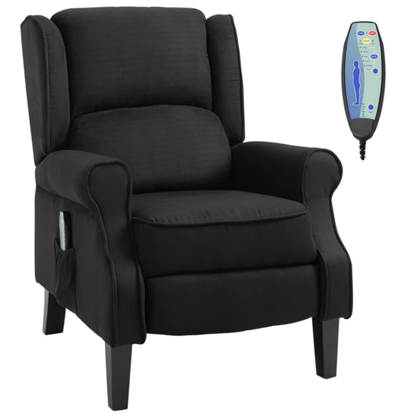 Black Massage Recliner Chair.  Wingback Single Sofa with Vibration Massage, Heat, Push Back