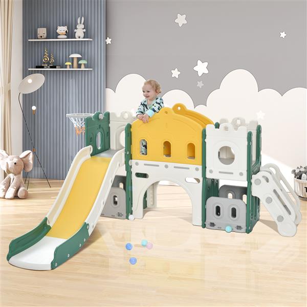 Kids Slide Playset Structure,  Castle Climber with Slide and Basketball Hoop, Toy Storage Organizer for Toddlers, Kids Climbers Playhouse for Indoor Outdoor Playground Activity