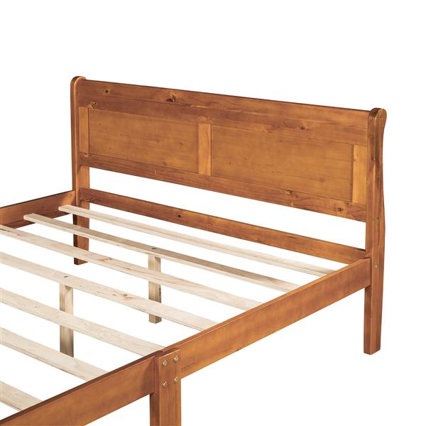 Queen Size Wood Platform Bed with Headboard and Wooden Slat Support (Oak)