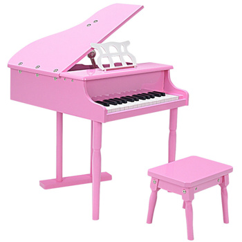 Pink Kids Piano 30-Key Keyboard Toy with Bench Piano Lid and Music Rack