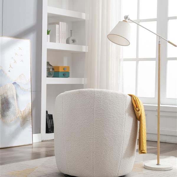 Teddy Fabric Swivel Accent Armchair Barrel Chair With Black Powder Coating Metal Ring,Ivory White