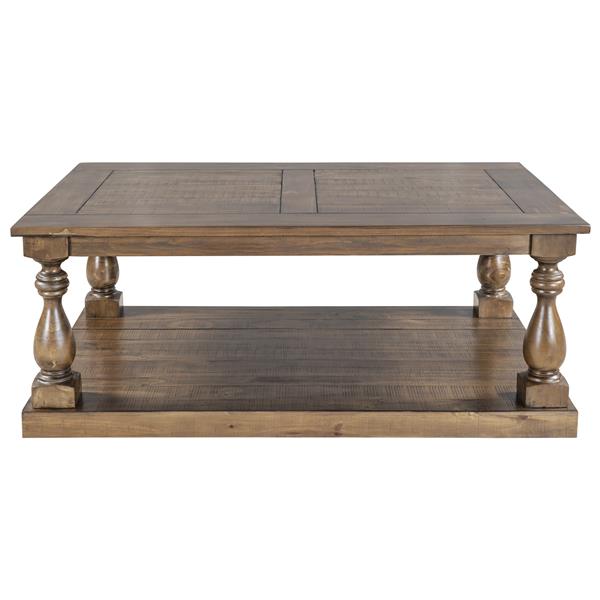 Rustic Floor Shelf Coffee Table with Storage,Solid Pine Wood