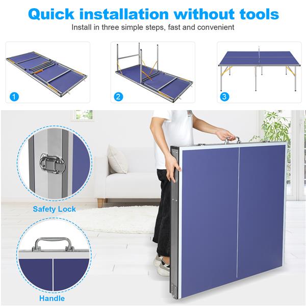 6ft Mid-Size Table Tennis Table Foldable & Portable Ping Pong Table Set for Indoor & Outdoor Games with Net, 2 Table Tennis Paddles and 3 Balls