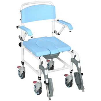 Bathroom Wheelchair，Commode Wheelchair, Rolling Shower Wheelchair with 4 Castor Wheels